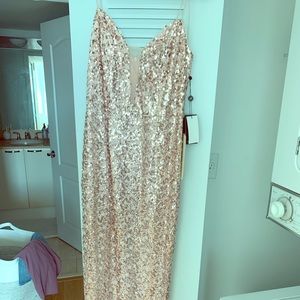 Adriana Papell pink sparkly sequin evening gown